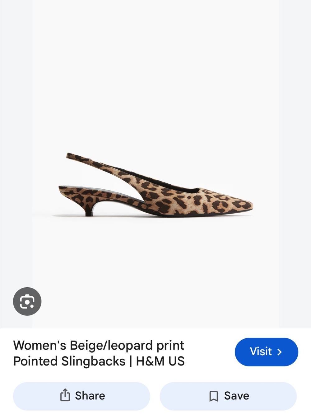 H&M Beige Leopard Print Pointed Slingback kitten heal Pumps